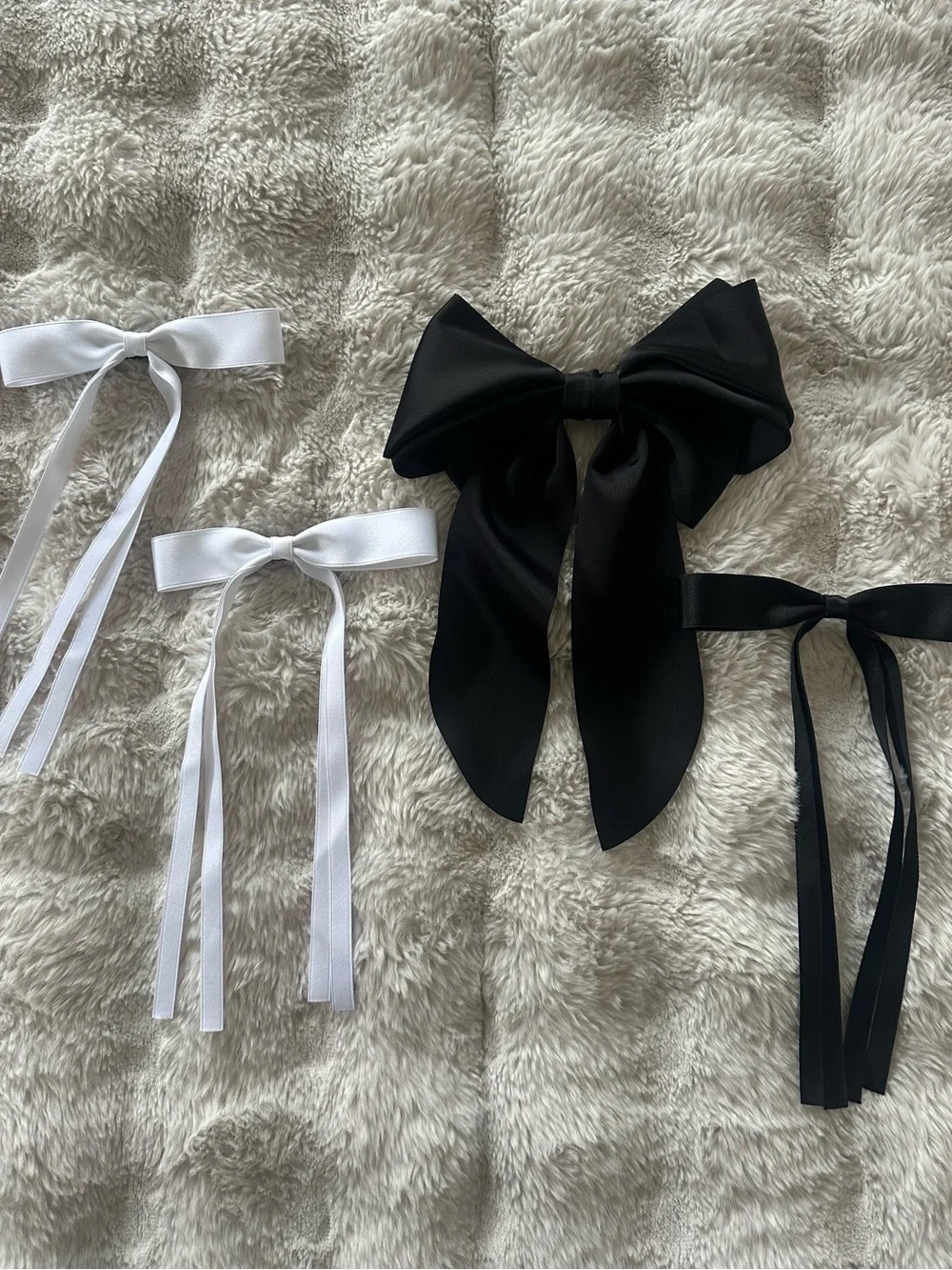 Set of 4 Satin Hair Bows - Black and White Ribbon Set